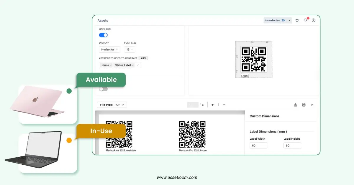 AssetLoom allows generating QR codes from the unique asset tags AssetLoom allows generating QR codes from the unique asset tags