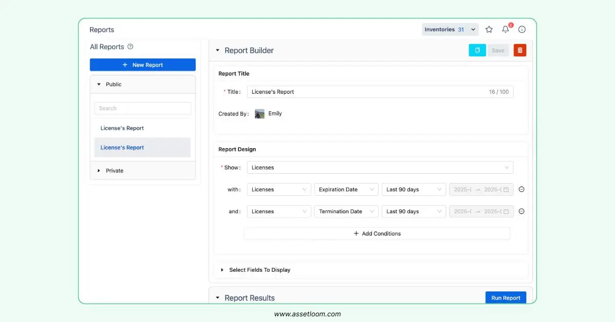 AssetLoom's license report AssetLoom's license report