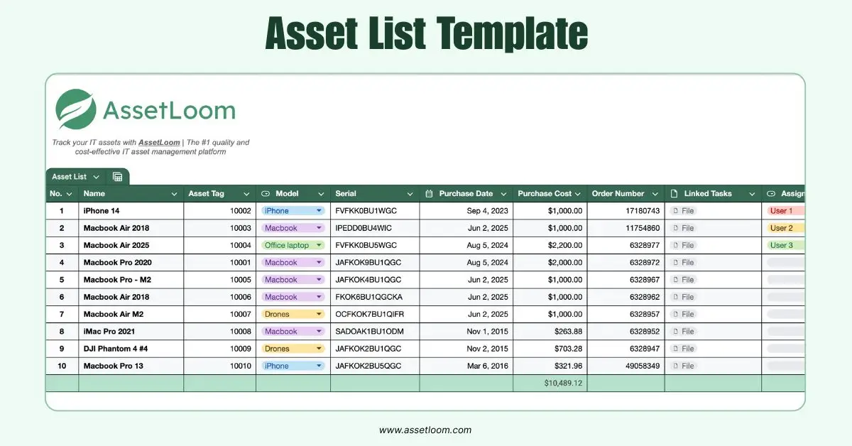 IT Asset List Template by AssetLoom IT Asset List Template by AssetLoom